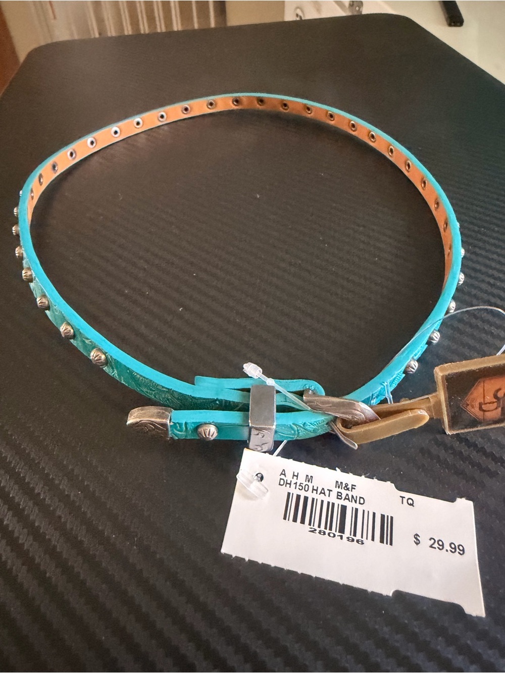 Turquoise Studded Leather Hat Band - Unbranded